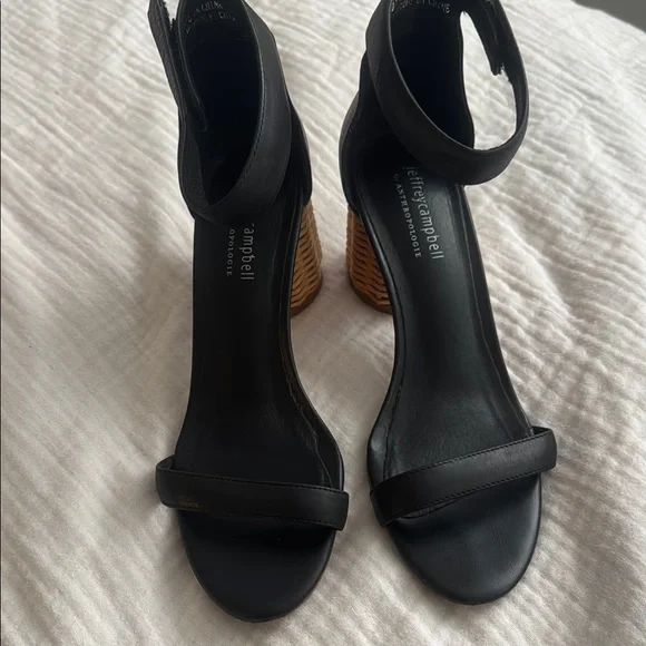 Jeffrey Campbell for anthropology retro look Black and wicker Sandal Heels Sz 8 - Picture 2 of 5